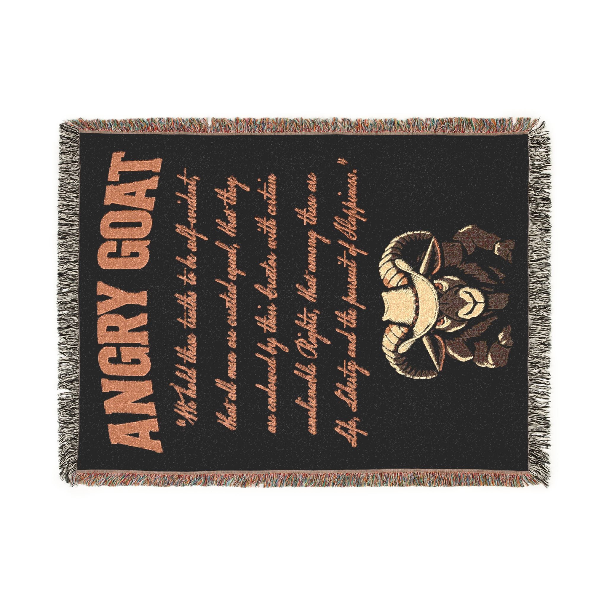 Angry Goat Woven Blanket — Rustic Farmhouse Throw with Goat Illustration